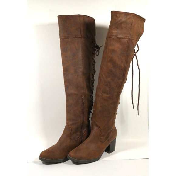 White Mountain Shoes - White Mountain Bonita Knee High Lace Up Zipper Boots Womens US 6.5 UK 4.5 EU 37